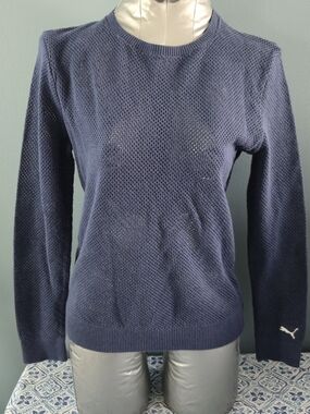 Puma Navy Open-Knit Crewneck Sweater